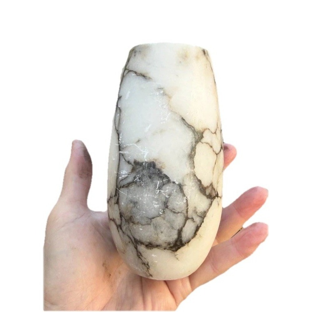 Hand-Carved Marble Bud Vase Intricate Veining  Earthy Patina Natural Home Decor